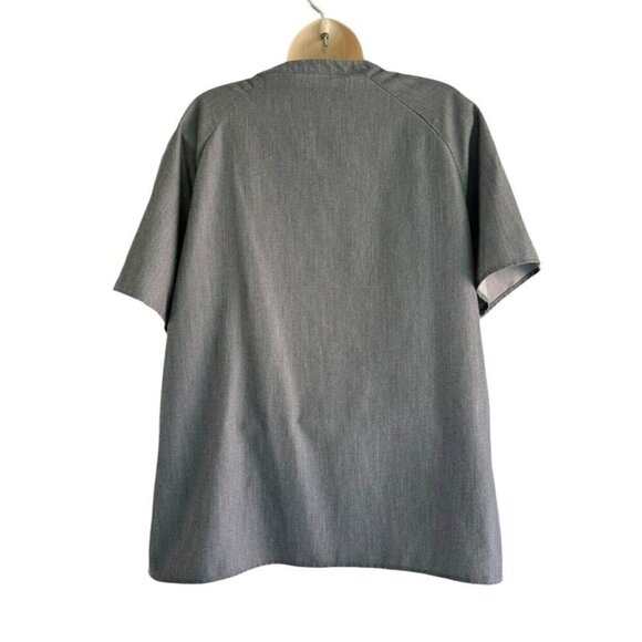Figs Women's Sz Large Dark Gray Kangaroo Pocket Short Sleeve V Neck Scrub Top - Picture 3 of 9